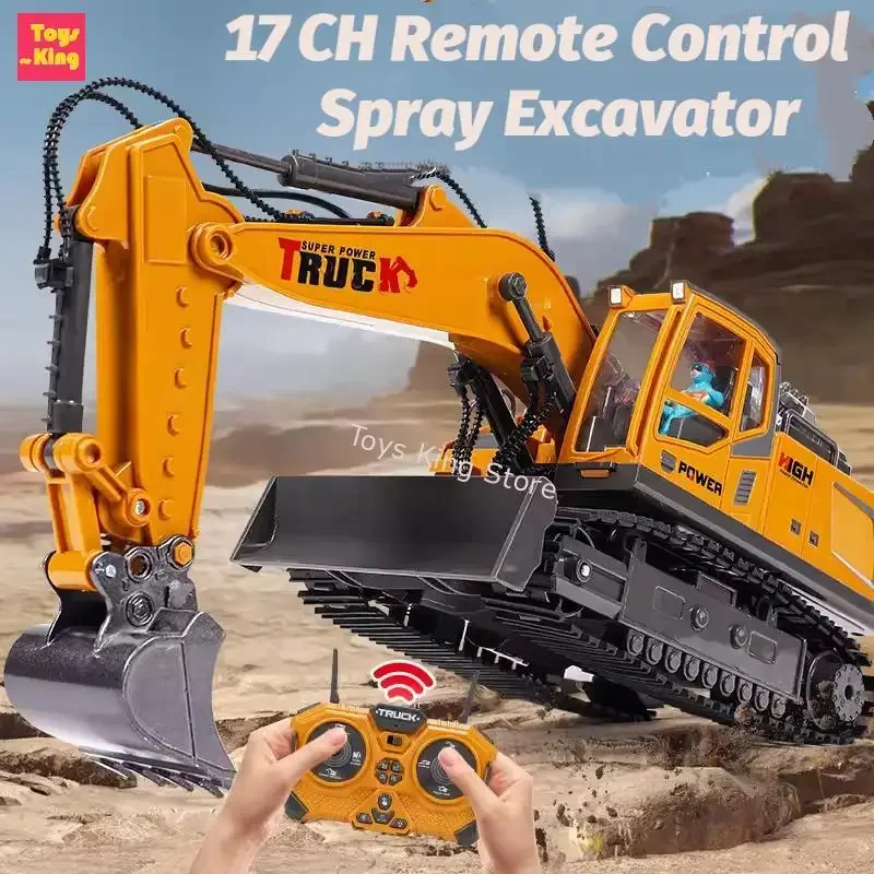 Excavadora RC 8 Canales Top Race 1:24 Con Luces Y Sonido | Tractor De Construcción Con Funcionalidad Completa