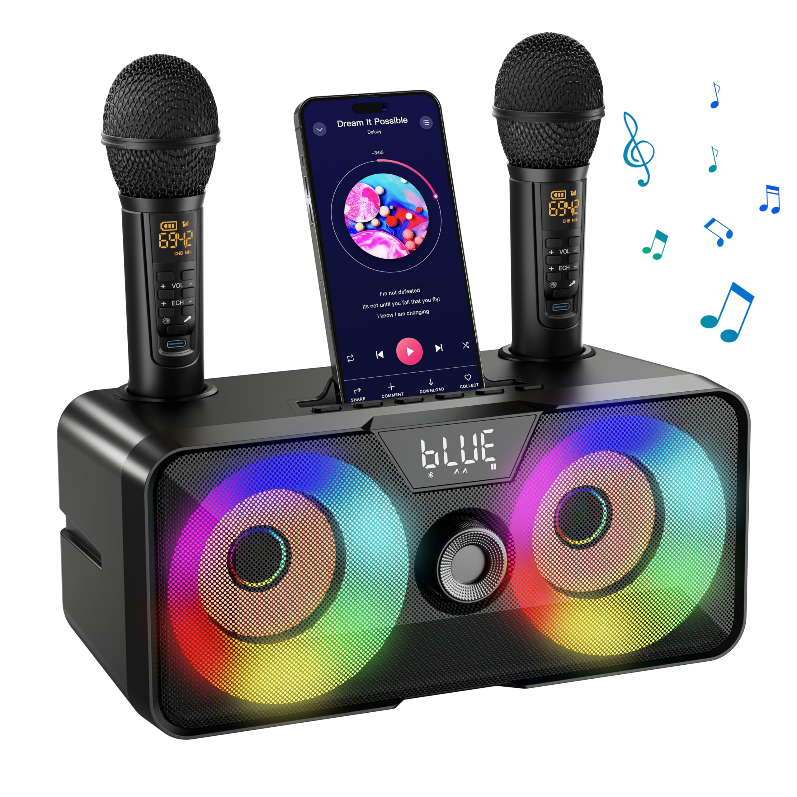 Mini Karaoke Infantil Con 2 Micrófonos Inalámbricos | Altavoz Bluetooth Con Luces LED Y Efectos De Voz | Regalo Para Niños Y Adultos (Rosa)