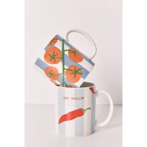 Tazas rayadas con estampados de chiles y tomates - Pack 2