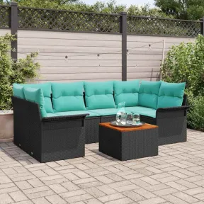 Sofás de jardín 7 pcs Negro de ratán sintético