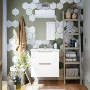 Módulo Colgante Nexa: Mueble de Baño Blanco y Roble