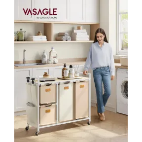 Cesto de Ropa Sucia de 150L con 4 Compartimentos y Ruedas