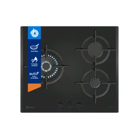 Placa de gas Balay 60 cm, 3 zonas, mandos extraíbles, negra
