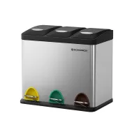 Cubo de Basura de Cocina 3 x 8 L con Pedal Acero Negro y Plata