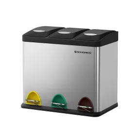 Cubo de Basura de Cocina 3 x 8 L con Pedal Acero Negro y Plata