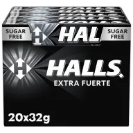 Halls Menta Fuerte, Caramelo Sin Azúcar - Caja de 20 Sticks