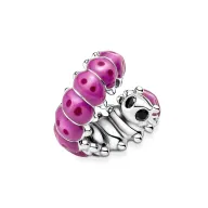 Colgante de oruga en plata con cristal negro y esmalte rosa