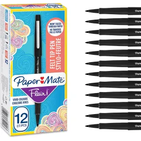 12 marcadores Paper Mate Flair punta mediana negro