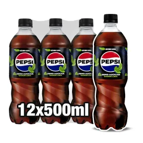Pack 12 Botellas de Pepsi Zero Lima, Refresco Sin Azúcar