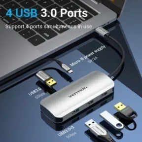Hub USB-C TNAHB 5 puertos 5000Mbits aluminio y MicroUSB