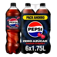 Pepsi Zero Cherry, pack de 6 botellas sin azúcar y calorías.