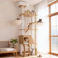 Árbol Moderno para Gatos de Madera con Rascador y Hamaca