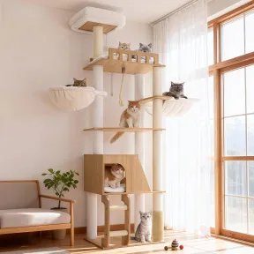 Árbol Moderno para Gatos de Madera con Rascador y Hamaca