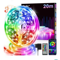 Tira LED RGB 20m con Control Remoto y App, Sincronización Bluetooth