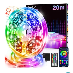 Tira LED RGB 20m con Control Remoto y App, Sincronización Bluetooth