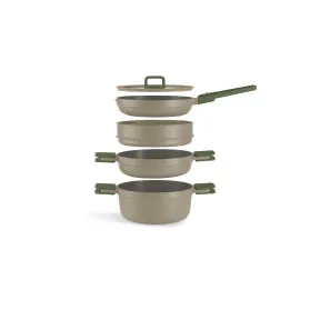 Batería de cocina apilable de 5 piezas | BRA Compac Pro Ceramic