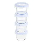 Recipientes de vidrio claro con tapa azul, 4 unidades - 120 ml