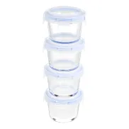 Recipientes de vidrio claro con tapa azul, 4 unidades - 120 ml