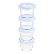 Recipientes de vidrio claro con tapa azul, 4 unidades - 120 ml