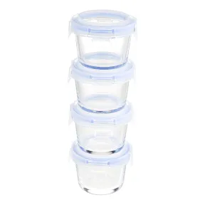 Recipientes de vidrio claro con tapa azul, 4 unidades - 120 ml