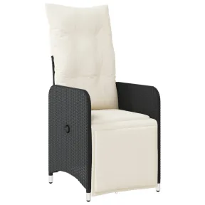 Sillón de jardín reclinable con cojines de ratán gris y negro