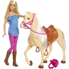 Muñeca Barbie con caballo marrón claro de equitación