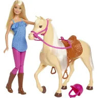 Muñeca Barbie con caballo marrón claro de equitación