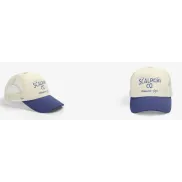 Gorra trucker ajustable AzulBeige con print frontal para hombre.