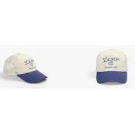Gorra trucker ajustable AzulBeige con print frontal para hombre.