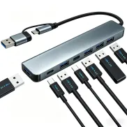 Multipuerto USB 3.0 Doble Conector, 7 en 1, Alta Velocidad