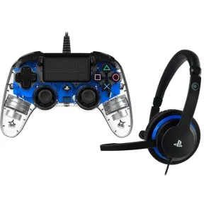 Controlador Nacon Compact Iluminado Azul + Auricular BigBen PS4PC