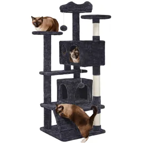 Árbol rascador de 139 cm para gatos con nidos y pompones