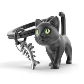 Llavero Gato Negro Fosforescente de Acero Inoxidable
