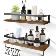Estantes de pared de madera: juego con toallero y gancho S.