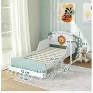 Cama Infantil Diseño León 70x140 cm con Estante BlancoVerde