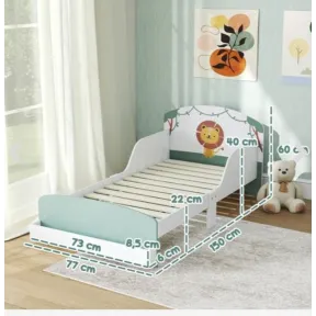 Cama Infantil Diseño León 70x140 cm con Estante BlancoVerde