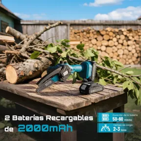 Motosierra Inalámbrica 900W con Batería 2000mAh y Aceite