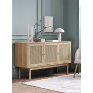 Aparador de 3 puertas color roble con ratán sintético