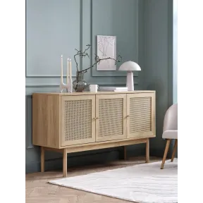 Aparador de 3 puertas color roble con ratán sintético