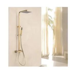 Ducha de Lluvia y Ducha de Mano Doradas con Grifo Termostático