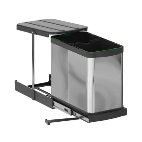 Contenedor de reciclaje de acero inoxidable y plástico, 2x12L