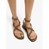 Sandalias cruzadas de piel con detalle metálico - Tallas 37 a 39