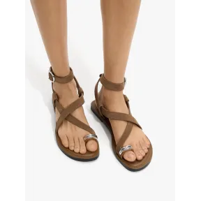 Sandalias cruzadas de piel con detalle metálico - Tallas 37 a 39