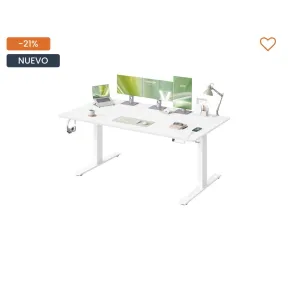 Escritorio ajustable blanco mate 180x80 cm con USB-C 20W