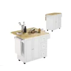 Carrito multiusos de cocina blanco con tapa plegable y armario