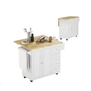 Carrito multiusos de cocina blanco con tapa plegable y armario