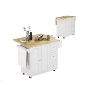 Carrito multiusos de cocina blanco con tapa plegable y armario