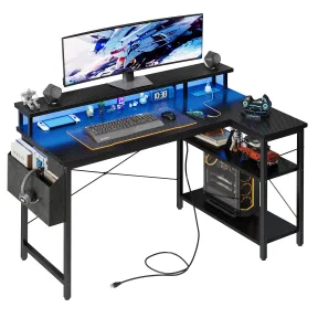 Escritorio de Juego Grandder 120 cm con Luces LED y Estantes