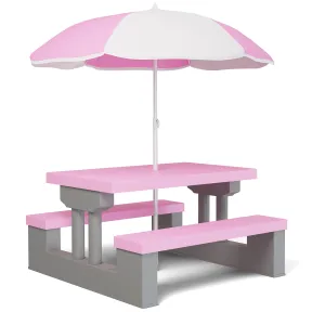 Mesa Infantil con Bancos y Sombrilla UV para 4 Niños
