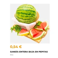 Sandía baja en pepitas a 0,54€ el kilo entera